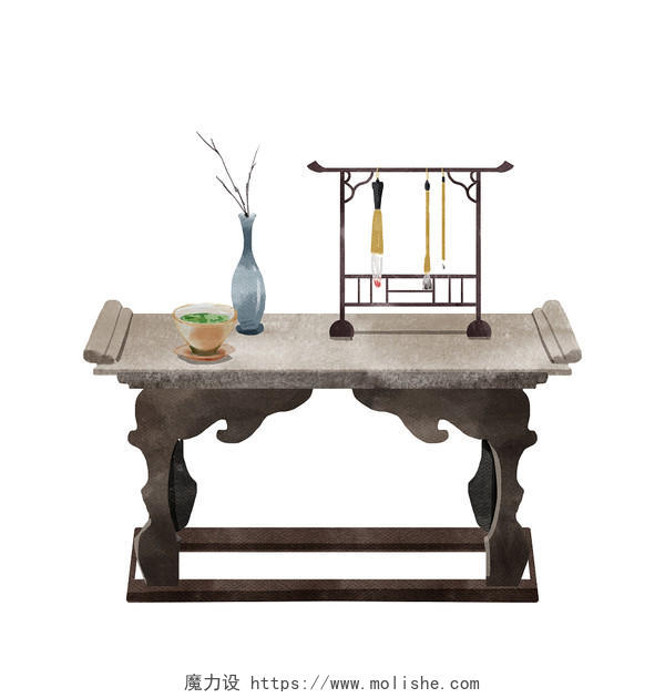 古风唯美水彩桌案桌子笔架古风桌子家具